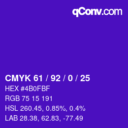 カラーコード: CMYK 61 / 92 / 0 / 25 | qconv.com