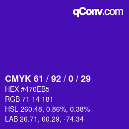 カラーコード: CMYK 61 / 92 / 0 / 29 | qconv.com
