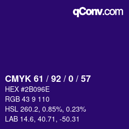 カラーコード: CMYK 61 / 92 / 0 / 57 | qconv.com