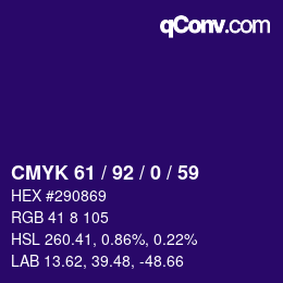 颜色代码: CMYK 61 / 92 / 0 / 59 | qconv.com