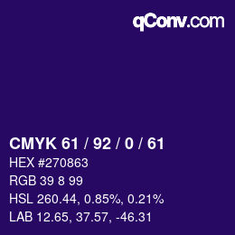 カラーコード: CMYK 61 / 92 / 0 / 61 | qconv.com