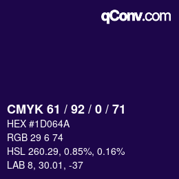 Color code: CMYK 61 / 92 / 0 / 71 | qconv.com