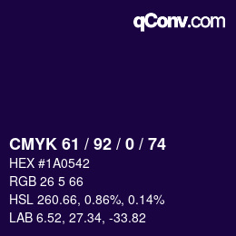 颜色代码: CMYK 61 / 92 / 0 / 74 | qconv.com