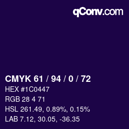 Color code: CMYK 61 / 94 / 0 / 72 | qconv.com