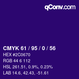 カラーコード: CMYK 61 / 95 / 0 / 56 | qconv.com