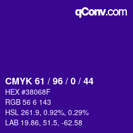 颜色代码: CMYK 61 / 96 / 0 / 44 | qconv.com