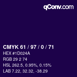 Farbcode: CMYK 61 / 97 / 0 / 71 | qconv.com
