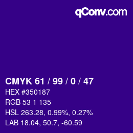 カラーコード: CMYK 61 / 99 / 0 / 47 | qconv.com