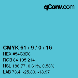 Farbcode: CMYK 61 / 9 / 0 / 16 | qconv.com