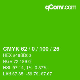 颜色代码: CMYK 62 / 0 / 100 / 26 | qconv.com