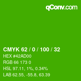 颜色代码: CMYK 62 / 0 / 100 / 32 | qconv.com