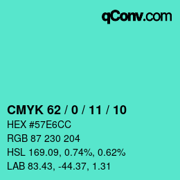 颜色代码: CMYK 62 / 0 / 11 / 10 | qconv.com