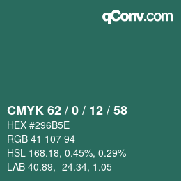 颜色代码: CMYK 62 / 0 / 12 / 58 | qconv.com