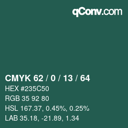Color code: CMYK 62 / 0 / 13 / 64 | qconv.com