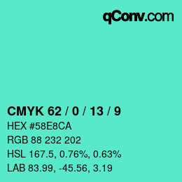 颜色代码: CMYK 62 / 0 / 13 / 9 | qconv.com