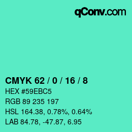 カラーコード: CMYK 62 / 0 / 16 / 8 | qconv.com