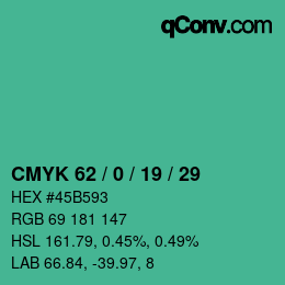 颜色代码: CMYK 62 / 0 / 19 / 29 | qconv.com