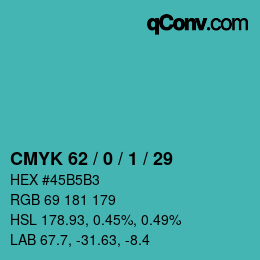 カラーコード: CMYK 62 / 0 / 1 / 29 | qconv.com