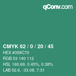颜色代码: CMYK 62 / 0 / 20 / 45 | qconv.com