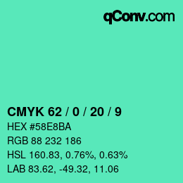 颜色代码: CMYK 62 / 0 / 20 / 9 | qconv.com