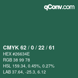 颜色代码: CMYK 62 / 0 / 22 / 61 | qconv.com