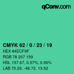 カラーコード: CMYK 62 / 0 / 23 / 19 | qconv.com