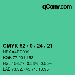 カラーコード: CMYK 62 / 0 / 24 / 21 | qconv.com