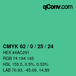 Color code: CMYK 62 / 0 / 25 / 24 | qconv.com