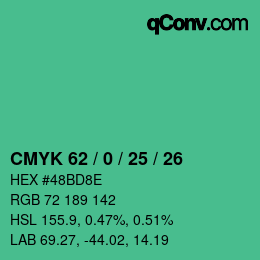 Color code: CMYK 62 / 0 / 25 / 26 | qconv.com