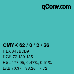 カラーコード: CMYK 62 / 0 / 2 / 26 | qconv.com