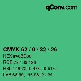 Color code: CMYK 62 / 0 / 32 / 26 | qconv.com