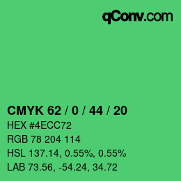 Color code: CMYK 62 / 0 / 44 / 20 | qconv.com