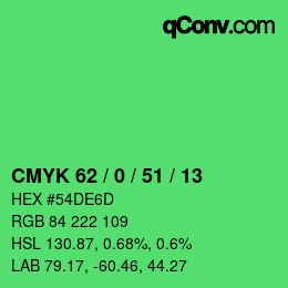 Color code: CMYK 62 / 0 / 51 / 13 | qconv.com