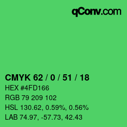 カラーコード: CMYK 62 / 0 / 51 / 18 | qconv.com