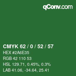 Farbcode: CMYK 62 / 0 / 52 / 57 | qconv.com