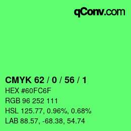 颜色代码: CMYK 62 / 0 / 56 / 1 | qconv.com
