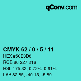 カラーコード: CMYK 62 / 0 / 5 / 11 | qconv.com