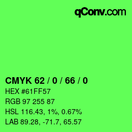 Farbcode: CMYK 62 / 0 / 66 / 0 | qconv.com