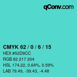 カラーコード: CMYK 62 / 0 / 6 / 15 | qconv.com