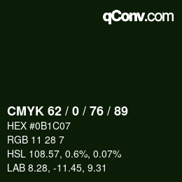 颜色代码: CMYK 62 / 0 / 76 / 89 | qconv.com