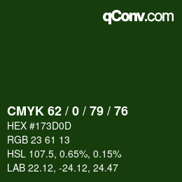 Farbcode: CMYK 62 / 0 / 79 / 76 | qconv.com