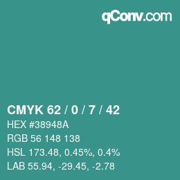 颜色代码: CMYK 62 / 0 / 7 / 42 | qconv.com