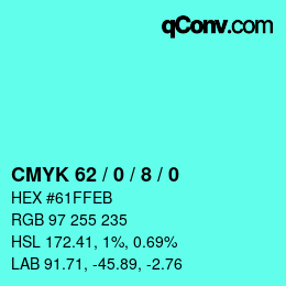カラーコード: CMYK 62 / 0 / 8 / 0 | qconv.com