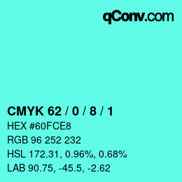 カラーコード: CMYK 62 / 0 / 8 / 1 | qconv.com