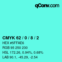 カラーコード: CMYK 62 / 0 / 8 / 2 | qconv.com