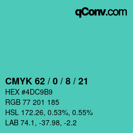 Color code: CMYK 62 / 0 / 8 / 21 | qconv.com