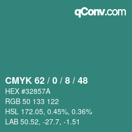 カラーコード: CMYK 62 / 0 / 8 / 48 | qconv.com