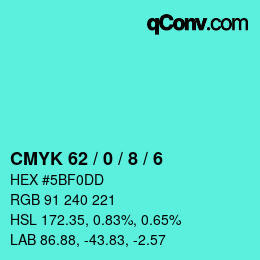 Color code: CMYK 62 / 0 / 8 / 6 | qconv.com