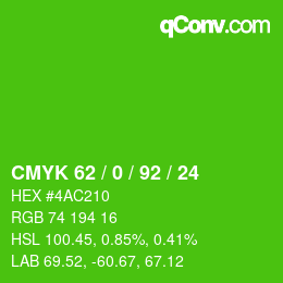颜色代码: CMYK 62 / 0 / 92 / 24 | qconv.com