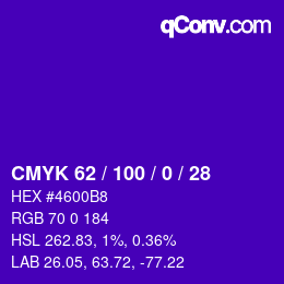 Color code: CMYK 62 / 100 / 0 / 28 | qconv.com